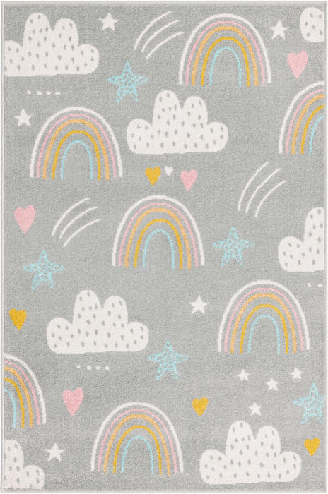 Unique Loom Whimsy Kids Collection Area Rug - Rainbow, Stars, And Clouds