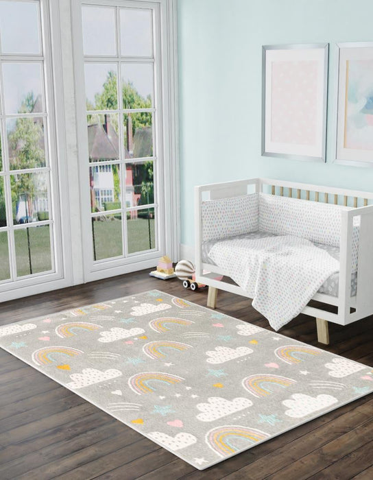 Unique Loom Whimsy Kids Collection Area Rug - Rainbow, Stars, And Clouds