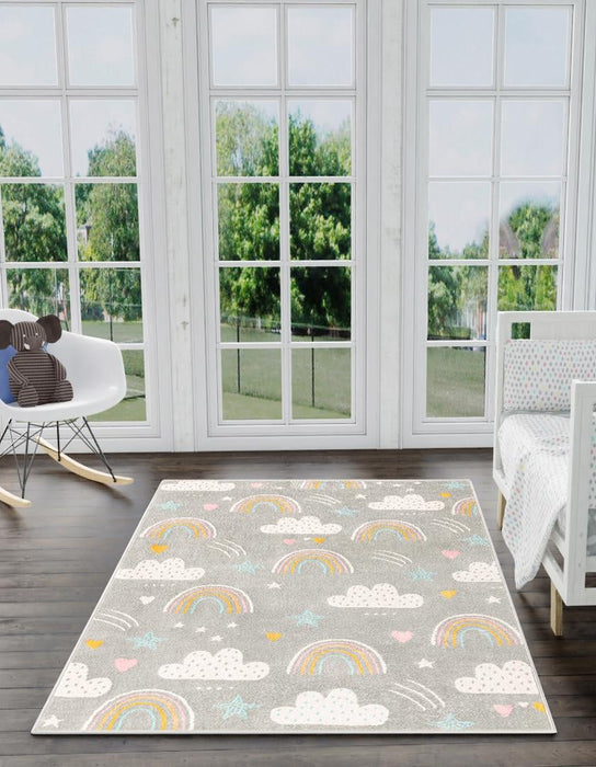 Unique Loom Whimsy Kids Collection Area Rug - Rainbow, Stars, And Clouds