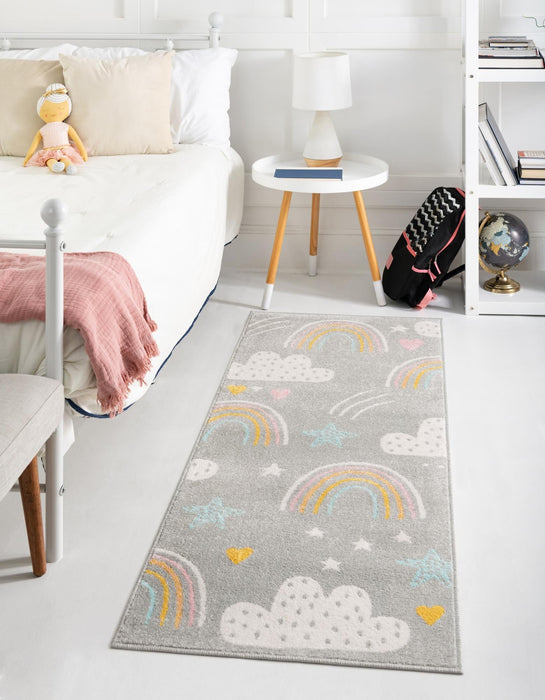 Unique Loom Whimsy Kids Collection Area Rug - Rainbow, Stars, And Clouds