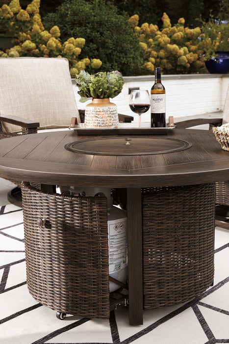Paradise Trail Paradise Trail Fire Pit Table with 4 Nuvella Swivel Lounge Chairs